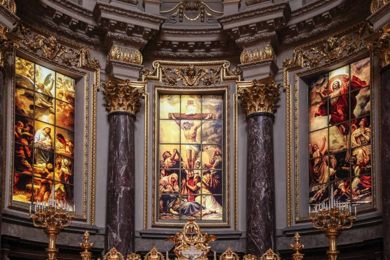 A catholic Church with stained glass art