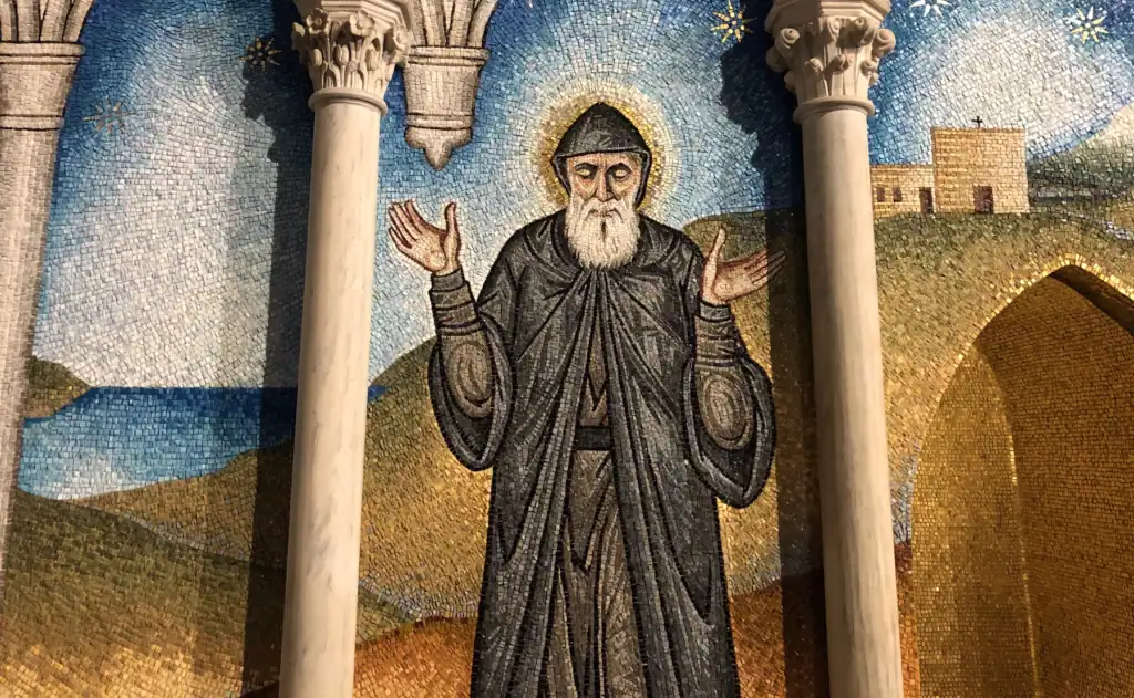 Mosaic of Saint Charbel Makhlouf inside of and Maronite church