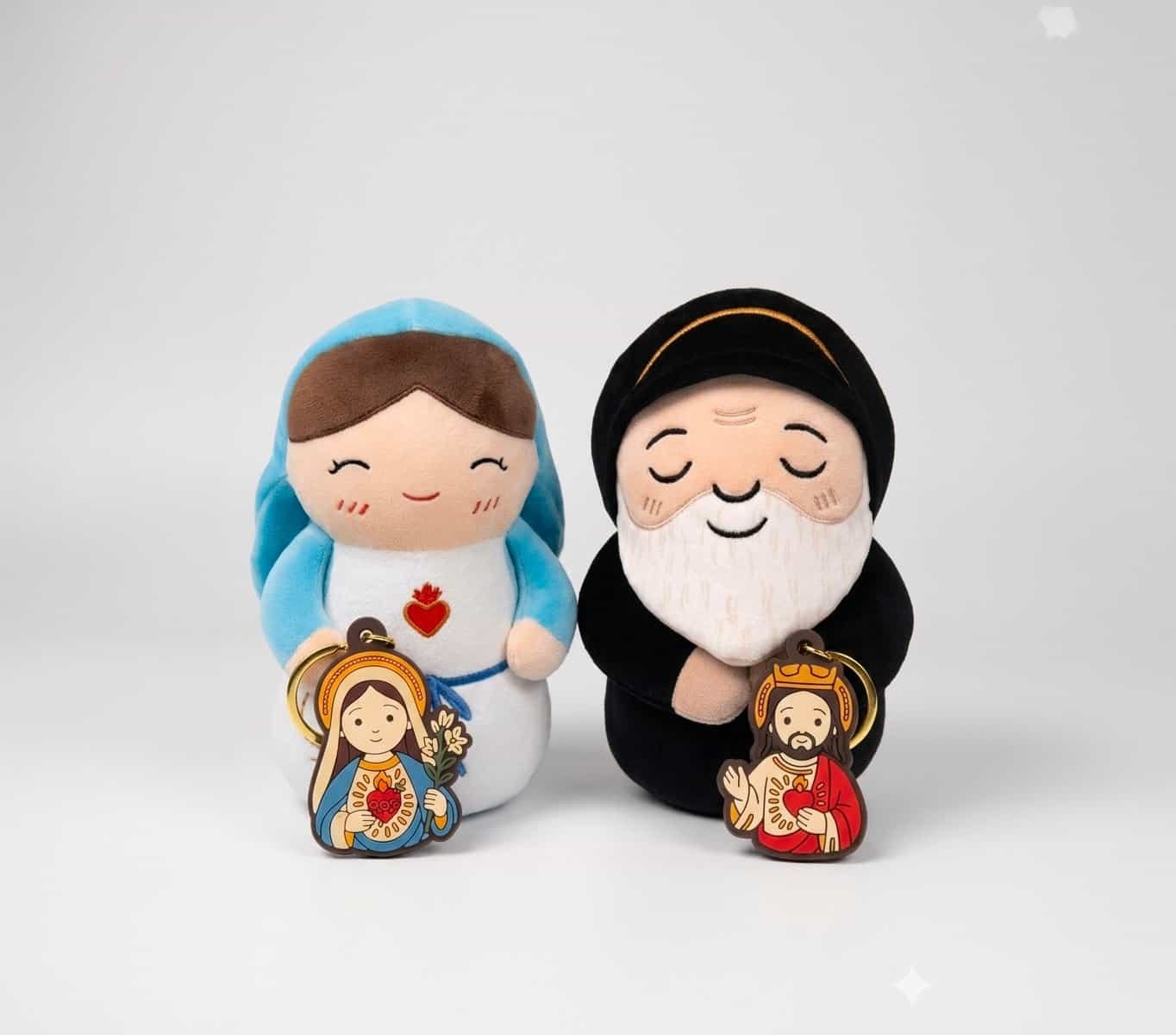 Virgin Mary and Charbel Plushie with Jesus and Virgin Mary keychain